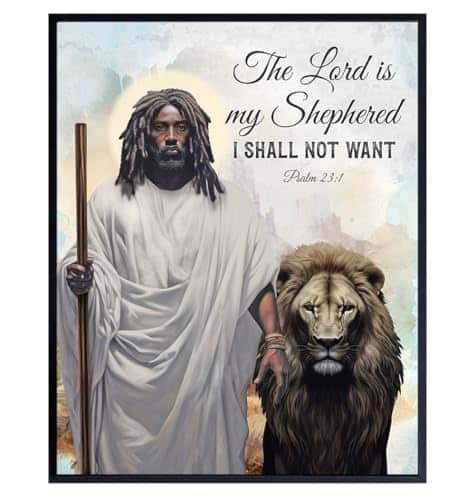 African Americans Jesus Christ Art - Psalm 23 Bible Verse Black Wall ...