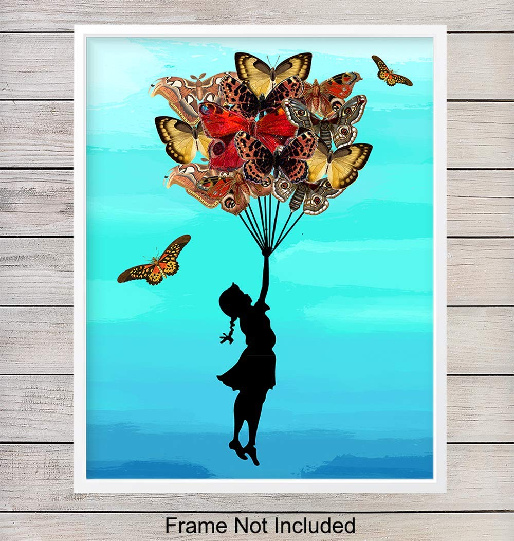 Girl With Butterflies Bouquet Home Decor Art Print Wall Art