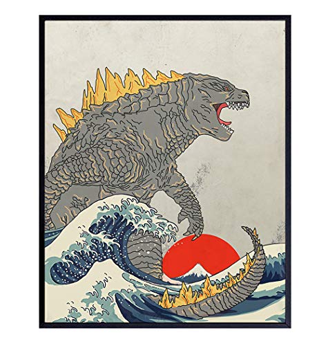 Great Wave Off Kanagawa - Godzilla Poster, Monster Movie Wall Decor ...
