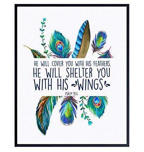 He Will Cover You With His Feathers Wall Art - Scripture Bible Verse ...