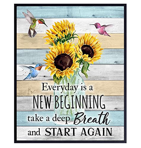 Inspirational Wall Art & Decor - New Beginnings Hummingbirds Sunflowers ...