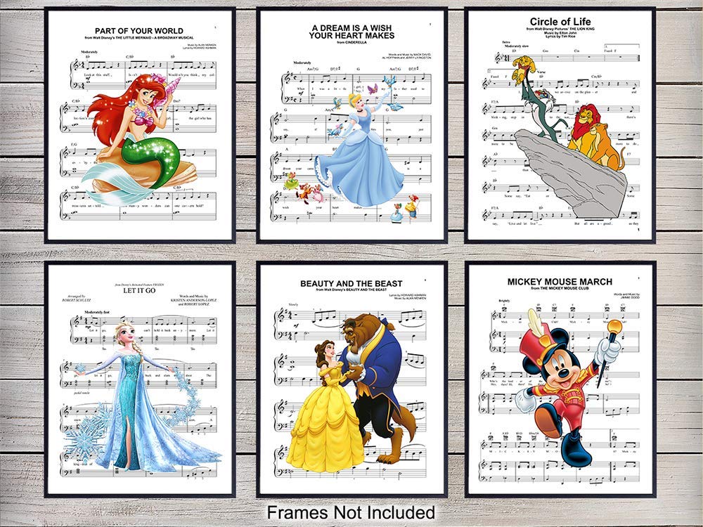 Disney Art Print Set - Sheet Music Wall Art Posters | Yellowbird Art ...