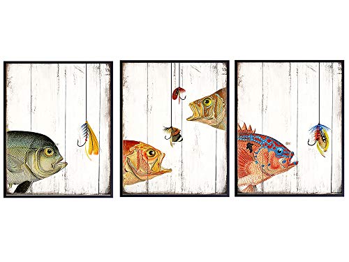Fish Wall Decor 8x10 Fishing Lures Wall Art Poster Rustic Vintage Shabby Chic Decorations Set For Beach Or Lake House Farmhouse Country Cottage Home Office Living Room Bedroom Unique