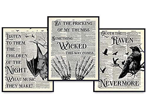 Creepy Spooky Edgar Allan Poe, The Raven Quotes Set - Dracula, Wicca,  Vampire Bat, Witch, Witchcraft, Black Magic Supplies - Medieval Goth Wall  Art, 