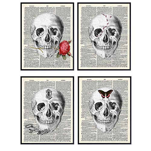 Framed Print Gothic Flower & Butterfly Skull Picture Poster Horror Goth Art