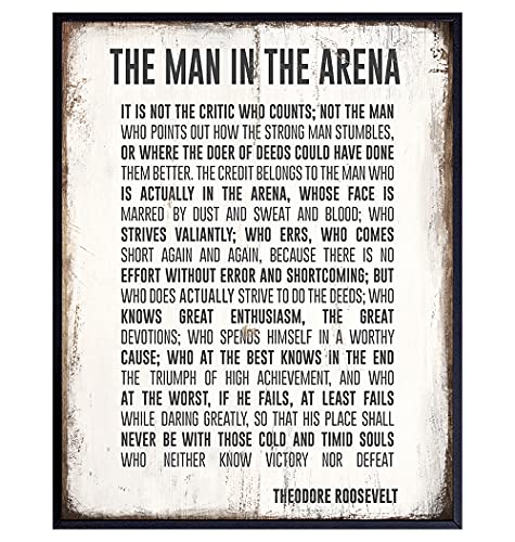 Graduation Gift Inspirational Art Theodore Roosevelt Quote Typography Wall Art 8x10 inch Unframed The Man in the Arena Office Decor 