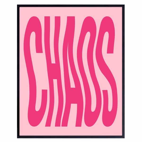 Chaos Wall Art Decor for Women - Pop art Wall Decor - Womens Aesthetic Wall Art for Living room - Hot Pink Wall Art - Minimalist Wall Decor - Retro style Typography Wall Art - Trendy Chic Home Decor - B0DM2M7DPK