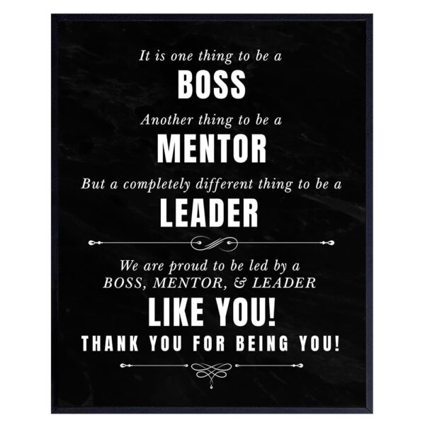 Boss Gifts - Team Leader Gifts - Mentor Gifts for Men Women - Thank You Decor - Boss Appreciation Gifts - Black Office Decor - Office Art - Motivational Signs - Typography Wall Art for Office 8x10 - B0DMPJDPDP