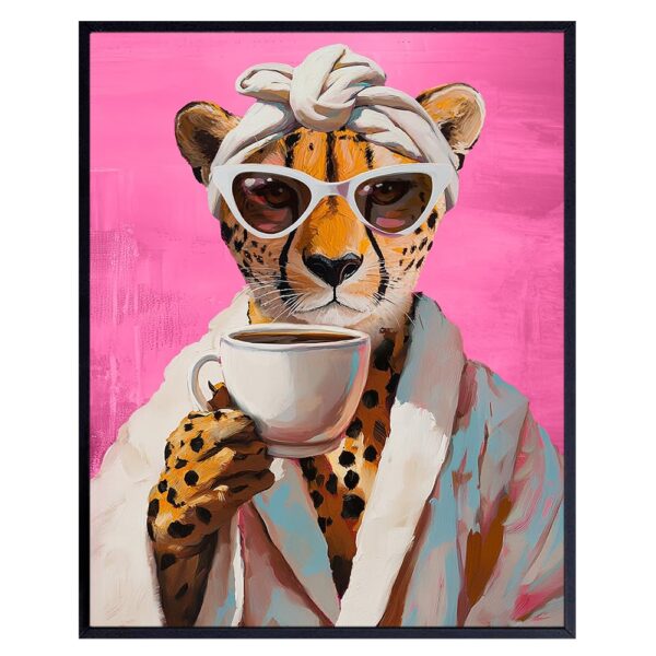 Kitchen Wall Art Kitchen Decor - Breakfast Nook, Coffee Bar Decor - Cheetah Print Wall Decor - Dining Room Wall Decor - Hot Pink Bathroom Wall Art & Decor - Maximalist Trendy Room Decor 8x10 Unframed - B0DM2KNRQZ