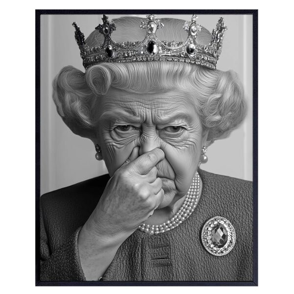 funny Bathroom Decor for Men Women - Queen Elizabeth Bath Wall Art & Decor - Bathroom Artwork, small Bathroom Pictures Wall Decor, Guest Bathroom Decor, Gray Bathroom Wall Decor, Bathroom Poster 8x10 - B0DMTLX4QT