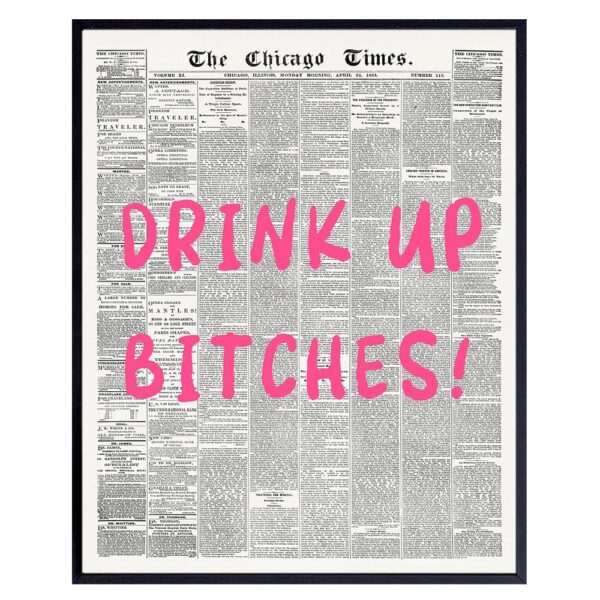 Cute Trendy Bar Wall Art - Newspaper Wall Art - Fun Wall Decor, Cocktail party Decorations - funny Wall Decor, Wine Wall Decor for Women - Dorm Room Decor Funny Sayings - small Kitchen Decor - B0DNFPBR94