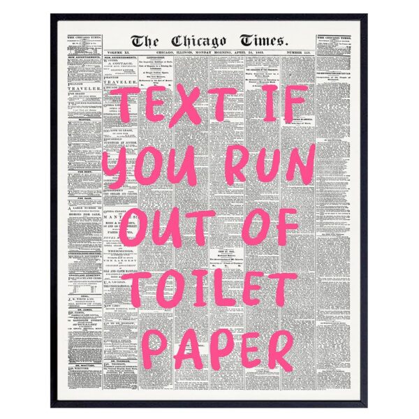 Newspaper Wall Art Bathroom Prints - Eclectic Bathroom Decor Aesthetic - funny Cute Teen Bathroom Decor for Women - Text Me if You Run Out of Toilet Paper - Pictures for Bathroom - Restroom Wall Art - B0DMQDL6K4