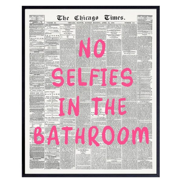 Pink Bathroom Decor for Women - Newspaper Wall Art - funny Bathroom Poster - Funky Bathroom Decor for Girls - Eclectic Bathroom Decor - Teen Bathroom Decor, Bathroom Wall Sign, Wall Decor for Bathroom - B0DN1YWJG2