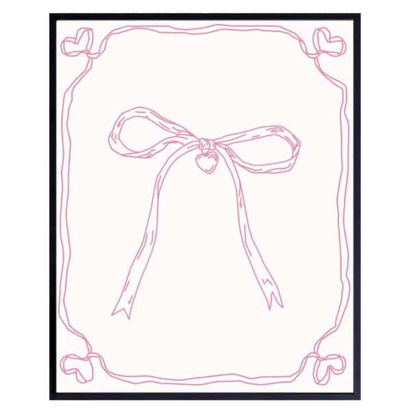 Coquette Room Decor - Pink Baby Nursery Girls Room Decor - Line art - Cute Little Girls Bedroom Wall Art - Minimalist Wall Art - Girly Shabby Chic Home Decorations - B0DSGF7FV8