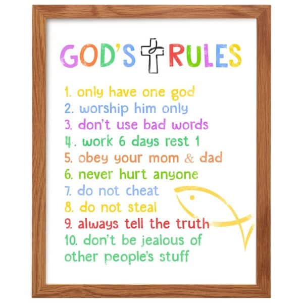 Ten Commandments for Kids FRAMED - Religious Scripture, Bible Verse Wall Art - Kids Bedroom Decor, Kids Wall Art - Christian Gift For Child, Boys, Girls Room, Nursery, Baby Room - Pastel Colors Poster - B0DQQ8QTBZ