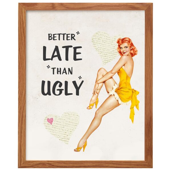 Funny Vintage 1950s Pinup Girl Bathroom Home Decor Print FRAMED - 8x10 Retro Wall Art Decoration for Bath, Bedroom - Cute Unique Gift for Women, Woman, Her or Girls - B0DQLSDWG2