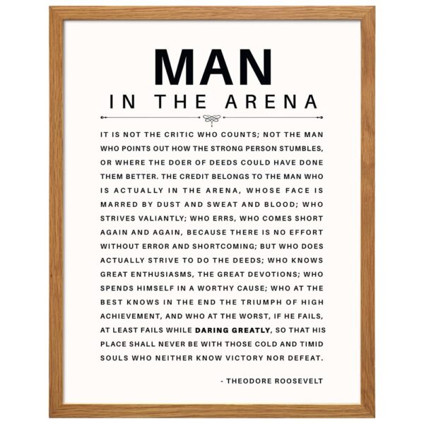 LARGE 11X14 FRAMED - Man in the Arena - Inspirational Quotes - Teddy Roosevelt Poster - Motivational Gifts for Men, Teen Boys Entrepreneur - Office, Living Room, Bedroom Wall Art Decor, Daring Greatly - B0DQV9RWCX