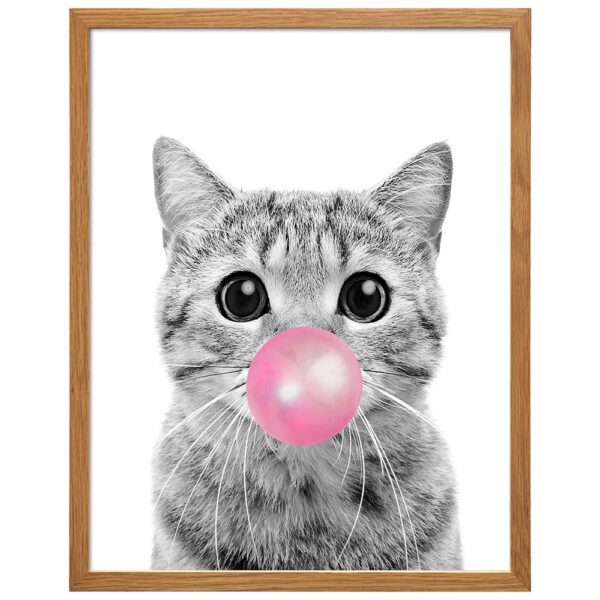 Tabby cat Wall Art 11x14 FRAMED - Cute Cat Nursery Wall Decor for Girls Bedroom, Kids Room - Pink Girly Kitty, PussyCat, Kitten Art - Cat Lover Gifts for Women - Adorable Cat Wall Art for Girl - B0DQVCVTMV