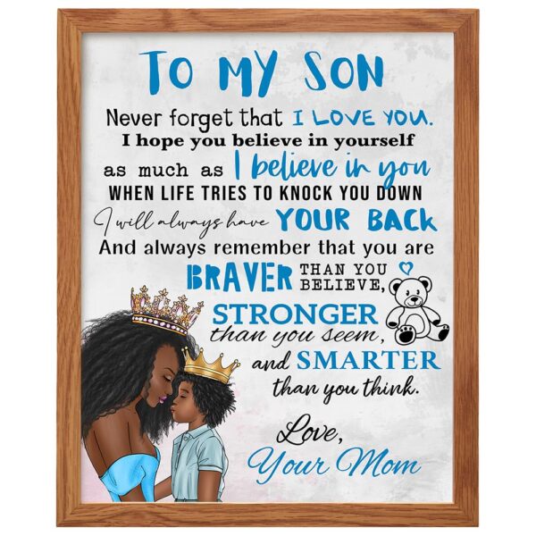 Boys Bedroom Decor FRAMED - Black Art - African American Art - To My Son Gifts from Mom - Little Boys Room Decor - Wall Art for Boys - Blue Baby Boy Nursery Decor - Kids Room Decor - Family Decor - B0DQQB4SDY