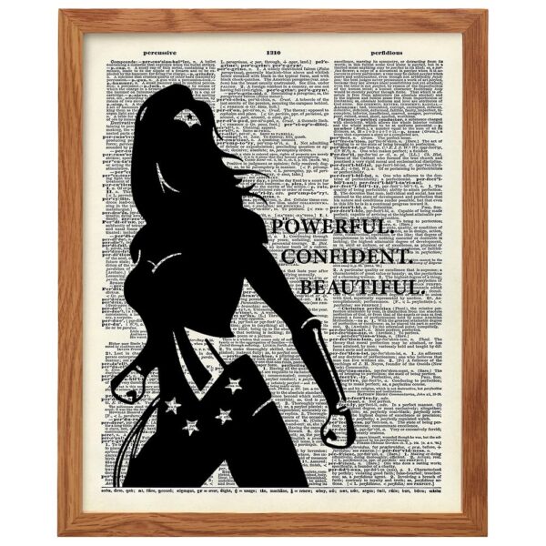 Powerful Confident Beautiful Woman Dictionary Art, Home Decor FRAMED - Inspirational Wall Art Print, Poster - Gift for Superheroes, Comic Book Fan, Women - 8x10 Motivational Girls Room Decoration - B0DQLRVYWD