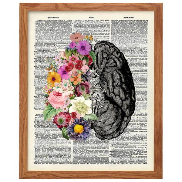 Flower Brain Dictionary Art Print FRAMED - Vintage Upcycled Wall Art Poster - chic Modern Home Decor for Bedroom, Bathroom, Living Room - A Great Gift for Women and Steampunk Fans - 8x10 Photo - B0DQQ981Q6