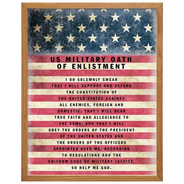 Patriotic American Flag Art 11x14 FRAMED - Military Oath of Enlistment - Gift for Soldiers, Veteran, Armed forces, Marines, Coast Guard - Patriotic Wall Decor - United States Flag, Motivational Quotes - B0DQVGKHGR