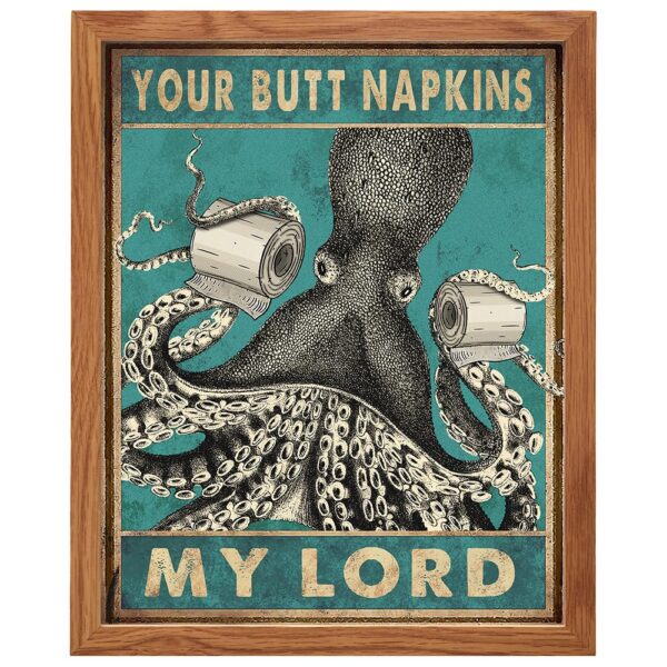 Octopus Nautical Bathroom Decor FRAMED - Butt Napkins - Beach Bathroom Decor - Bath Wall Decor - Funny Bathroom Decor - Guest Bathroom Decorations - Toilet Wall Art - Restroom Sign - Powder Room Decor - B0CT3WZ6HG