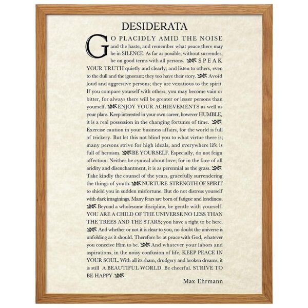 Inspiring Typography Wall Art LARGE 11x14 FRAMED - Desiderata Poem - Motivational Home Decor - Inspirational quote Wall Decor - Encouraging Art for Women, Men, Poetry Fans - Max Erhman Quote - B0DQYGS1VF