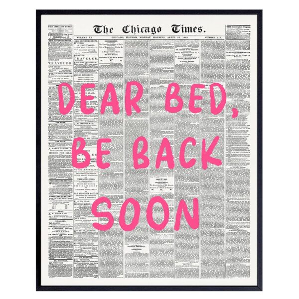 Pink Bedroom Decor - Bed Wall Decor - Womens Bedroom Decor Aesthetic - Minimalist Art - Cute Trendy Typography Wall Art - Funky Bedroom Pictures Newspaper Wall Art - Eclectic Wall Decor, funny Sayings - B0DR96FMFR