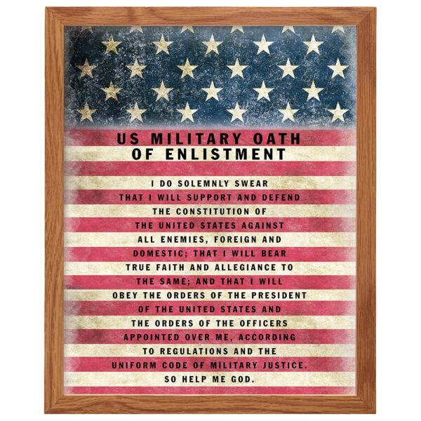 Military Oath of Enlistment FRAMED - Patriotic American Flag Wall Art Decor, Decoration - Gift for Soldiers, Army, Navy, Air Force, Marines, Coast Guard, Veterans, Vets - Poster Print 8x10 Photo - B0DQDM5XG8