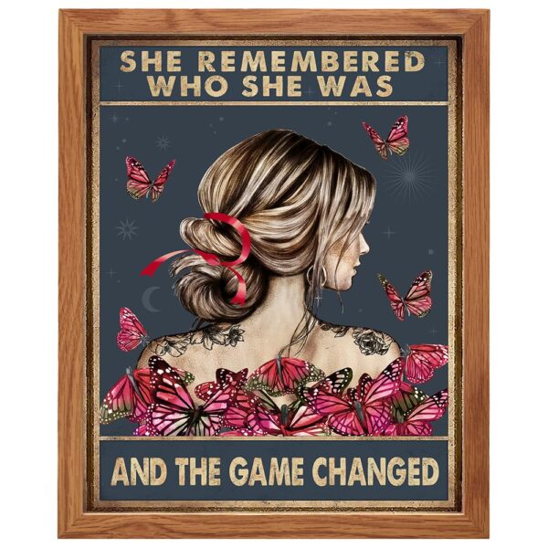 She Remembered Who She Was And The Game Changed FRAMED - Uplifting Encouragement Gifts for Women, Inspirational Positive Quotes Wall Decor, Motivational Wall Art, Boho Decoration Poster - Girls, Teens - B0DQDSLWTW