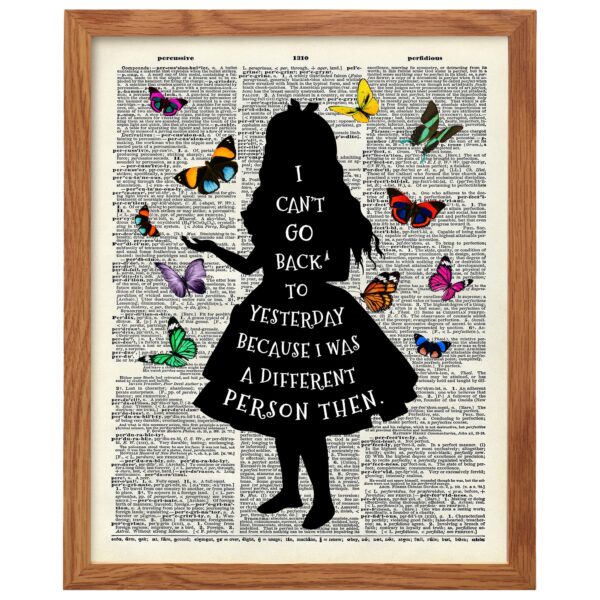 Alice Wonderland Quote Dictionary Art Print FRAMED - Upcycled Home Decor, Wall Art Poster - Unique Room Decorations for Bedroom, Office, Girls or Kids Room - Great Gift - 8x10 Photo - B0DQDJX1L2