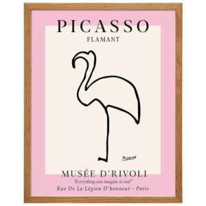 Mid-Century Modern Art 11x14 FRAMED - Minimalist Line Art Wall Decor for Modern Home - Abstract Gallery Wall Print, Tropical Beach House Museum Poster, Contemporary Aesthetic Room Decor, Pink Flamingo - B0DZHZX3CK