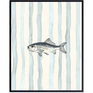 Fish Wall Art nautical Decorations - Lake House Decor - Beach house Blue Artwork - Fishing Aesthetic Room Decor - Nautical Living room Wall Art, Boys Nursery room Beach Home Picture - Minimalist Print - B0DXVLTY8S