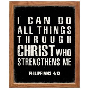 Religious Christian Wall Art & Decor FRAMED - Catholic Gifts for Men - Scripture Wall Art - Jesus Decor - Bible Verses Picture - Inspirational Spiritual Gifts - I Can Do All Things Through Christ - B0DZ74MDGC