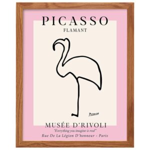 Pablo Picasso Poster 8x10 FRAMED - Mid-Century Modern Decor - Minimalist Room Decor - Abstract Wall Art - Gallery Picture - Pink Flamingo Print - Line Art Wall Museum Poster - Tropical Beach House - B0DZ73SHYS