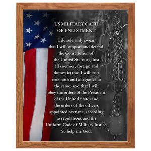 American Flag Wall Art FRAMED - Military Oath of Enlistment - Patriotic Home Decor - Gift for Soldiers, Veterans Day, Vets, USAF, Army, Navy, Air Force, Marines, Coast Guard, Men, Women - Poster Print - B0DZ73CNG8