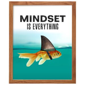 Mindset is Everything FRAMED - Motivational Wall Art Poster for Home, Office - Gift for Entrepreneur, Student, Men - Inspirational Decor - Uplifting Self-Improvement Positive Quote - Shark Goldfish - B0DZ328M5Q