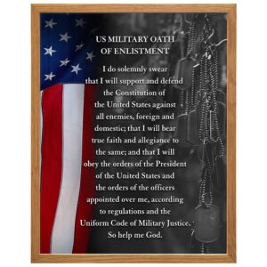 LARGE 11x14 FRAMED - American Flag Wall Art - Oath of Enlistment - Patriotic Home Decor - Military Decor - Veteran Wall Picture - Marine Corps Gifts - Army, Navy, Air Force, Men, Women - USA Americana - B0DZD5F6KT