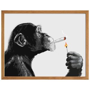 DOPE Chimp Smoking Weed LARGE 11x14 FRAMED - Psychedelic Room Decor - Marijuana Gifts for Men - Dope Posters - Trippy Wall Art - Cannabis Art Print - Stoner Room Decor - Trippy Poster Print - B0DZ2N4KBR