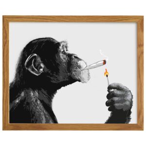 Chimp Smoking Marijuana FRAMED - Dope Posters Wall Art - Weed Smoking Chimp - Dorm Room Decor - Pothead Cannabis Gifts - Stoner Room Decor - Ganja Blunt 8x10 Poster Art Prints - B0DZ2YZKDB
