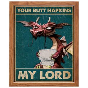 Your Butt Napkins My Lord FRAMED - Dragon Decorations - Gothic Bathroom Decor - Medieval Decor - Funny Bathroom Wall Art - Toilet Paper Wall Art - Restroom Sign - Bath Decoration - Powder Room Print - B0DZ749WJQ