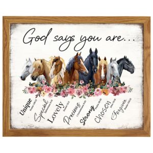Rustic Religious Horse Wall Art FRAMED - Inspirational Spiritual Scripture Christian Boho Farmhouse Art - Girls Bedroom Decor - God Says You Are, Shabby Chic Decoration, Country Western Gift for Women - B0DZ33XG7C