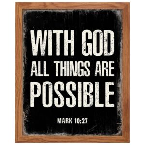 With God All Things Are Possible FRAMED - Religious Wall Decor - Scripture Wall Art - Bible Verses Decor, Spiritual Inspirational Motivational Religious Gifts for Men, Catholic Christian Gifts for Men - B0DZ72Z857