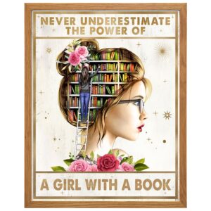 Empowering Wall Art For Tween Girl 11x14 FRAMED - Never Underestimate A Girl With A Book - Inspirational & Motivational quote Poster - Ideal for Classroom Decor - Teacher Gifts - Girls Room Decor - B0DZD4WBK3