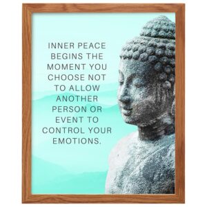 Buddhism Buddha Statue Art Print FRAMED - Inspirational Motivational Zen Quote Wall Decor for Bathroom, Home, Apartment, Spa, Yoga or Meditation Room, Unique Gift for New Age Women - 8x10 Blue Picture - B0DZ72C686