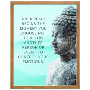 Buddha Art 11x14 FRAMED - Inspirational Meditation Spa, Yoga, Meditation Room Decor - Motivational Quotes Zen Wall Art - spiritual New Age Gifts for Women, Blue Positive Quotes, Motivation Inspiration - B0DZD5SF2P