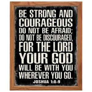Be Strong and Courageous Scripture Wall Art FRAMED - Masculine Christianity- Religious Gifts for Men - Christian Gifts for Men - Catholic Gift - Inspirational Motivational Photo Sign - Joshua 1 9 - B0DZ34N8RG