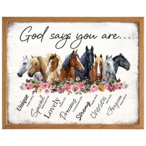 Christianity Religion Horse Wall Art 11x14 FRAMED - Inspiration spiritual Scripture Boho-chic Farmhouse - God Says You Are Girl Bedroom Decor - Shabby chic decoration - Country Western Gift for Woman - B0DZ2QBJKD
