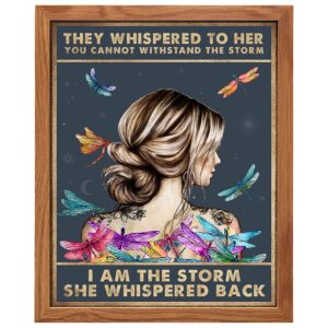They Whispered to Her You Cannot Withstand The Storm FRAMED - Positive Motivational Uplifting Encouragement Gifts for Women Teens - Inspirational Quote Wall Art - Boho Decoration Dragonfly Wall Decor - B0DZ72WYMC